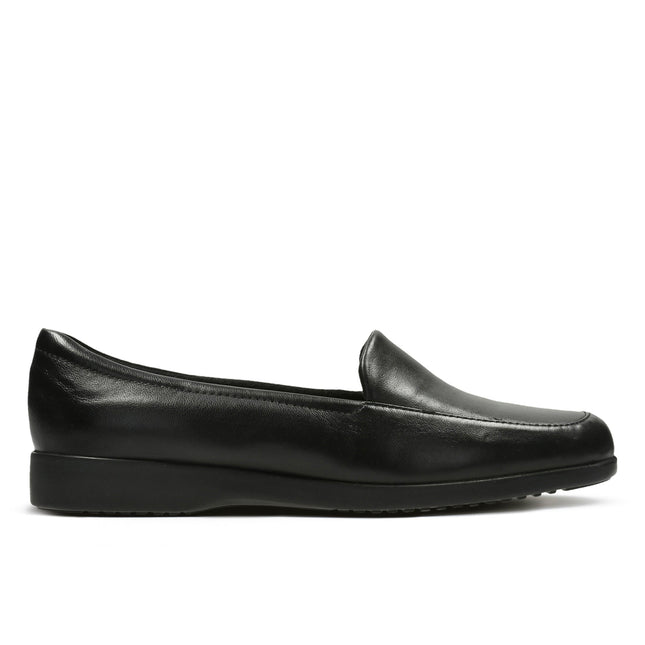 Clarks Women’s Georgia Black Leather Slip-On Loafers – Soft Leather Upper, Cushioned Footbed & Flexible Sole for Everyday Comfort