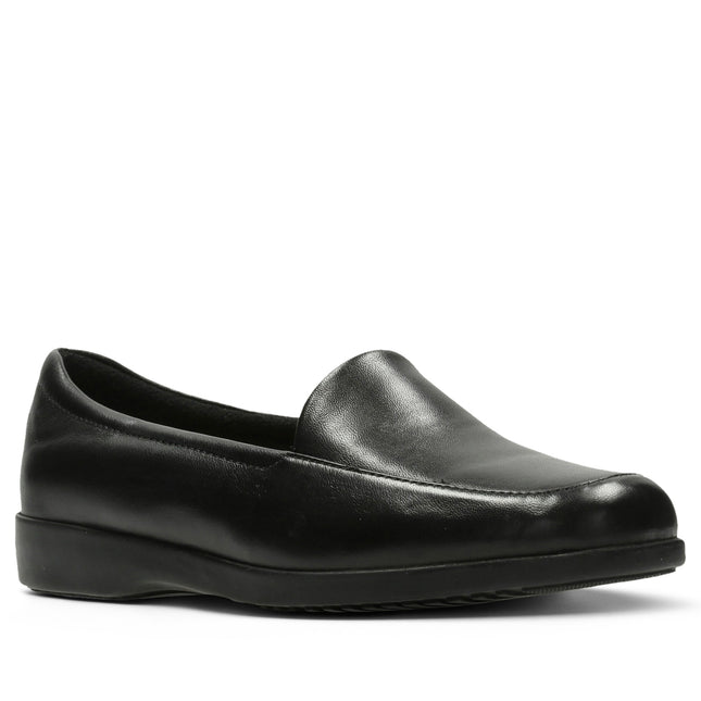 Clarks Women’s Georgia Black Leather Slip-On Loafers – Soft Leather Upper, Cushioned Footbed & Flexible Sole for Everyday Comfort