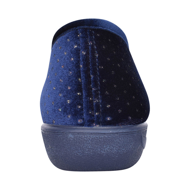 Lotus Janet Navy Women’s Velour Slippers – Velcro Strap Full-Back House Shoe with Memory Foam Insole