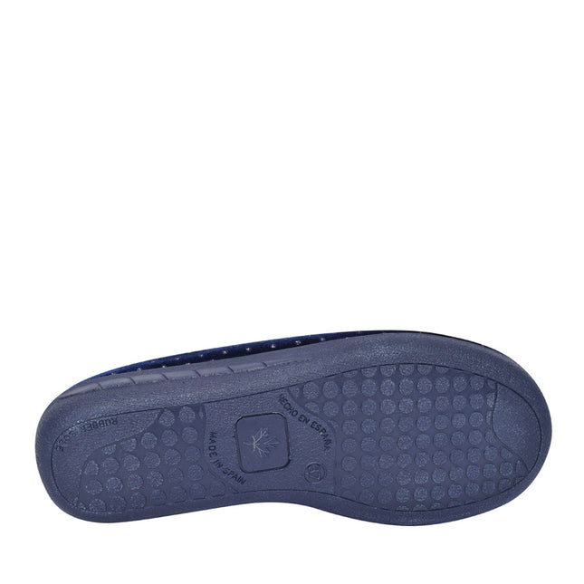Lotus Janet Navy Women’s Velour Slippers – Velcro Strap Full-Back House Shoe with Memory Foam Insole