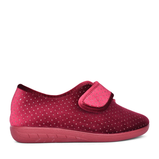 Lotus Janet Bordo Women’s Velour Slippers – Warm Full-Back House Shoe with Adjustable Strap