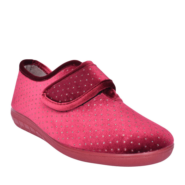 Lotus Janet Bordo Women’s Velour Slippers – Warm Full-Back House Shoe with Adjustable Strap