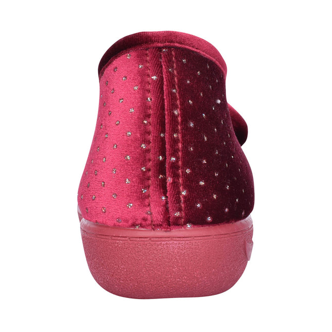 Lotus Janet Bordo Women’s Velour Slippers – Warm Full-Back House Shoe with Adjustable Strap