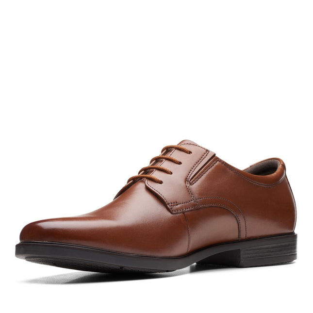 Clarks Men’s Howard Walk Dark Tan Leather Lace-Up Shoes – Classic Formal/Smart-Casual Leather Shoes with Cushion Plus™ Comfort & Grippy Sole