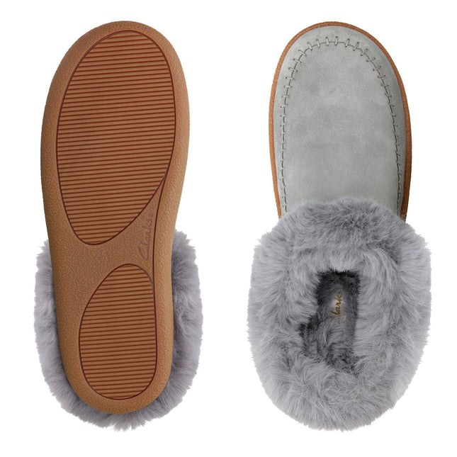 Clarks Pilton Home Grey Suede Womens Slippers