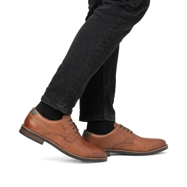 Rieker Men’s 13523-24 Brown Leather Lace-Up Smart Shoes – Classic Everyday Leather Shoes with Cushioned Comfort & Durable Sole