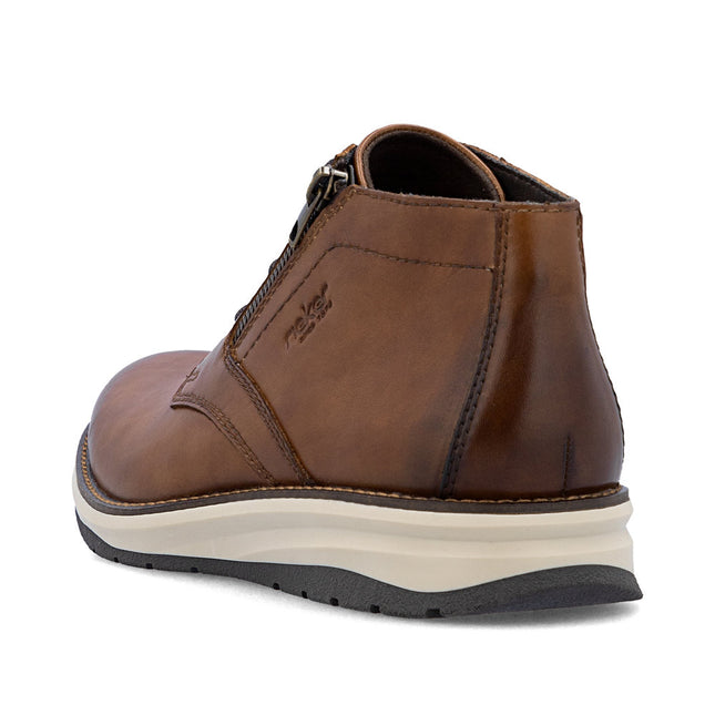 Rieker Men’s 14705-24 Tan Leather Lace-Up & Zip Ankle Boots – Classic Winter Boots with Cushioned Sole & Easy On/Off Fit