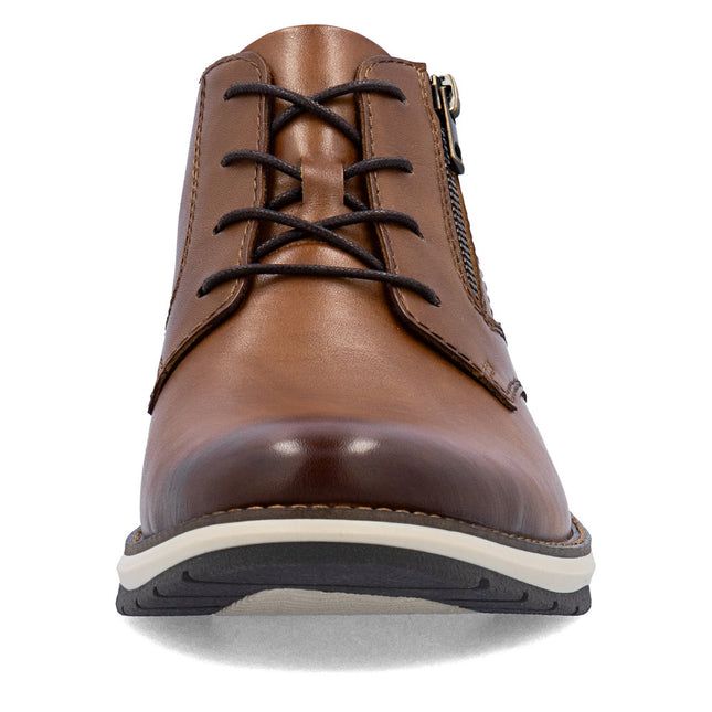 Rieker Men’s 14705-24 Tan Leather Lace-Up & Zip Ankle Boots – Classic Winter Boots with Cushioned Sole & Easy On/Off Fit