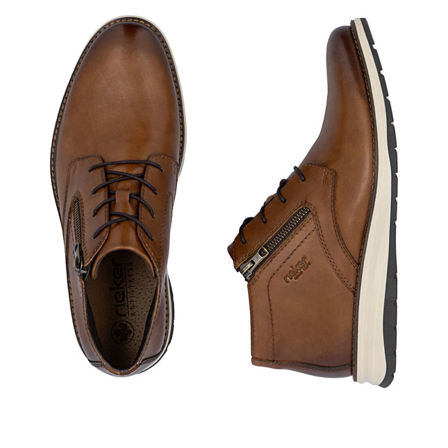 Rieker Men’s 14705-24 Tan Leather Lace-Up & Zip Ankle Boots – Classic Winter Boots with Cushioned Sole & Easy On/Off Fit