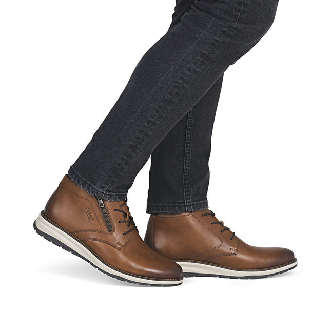 Rieker Men’s 14705-24 Tan Leather Lace-Up & Zip Ankle Boots – Classic Winter Boots with Cushioned Sole & Easy On/Off Fit