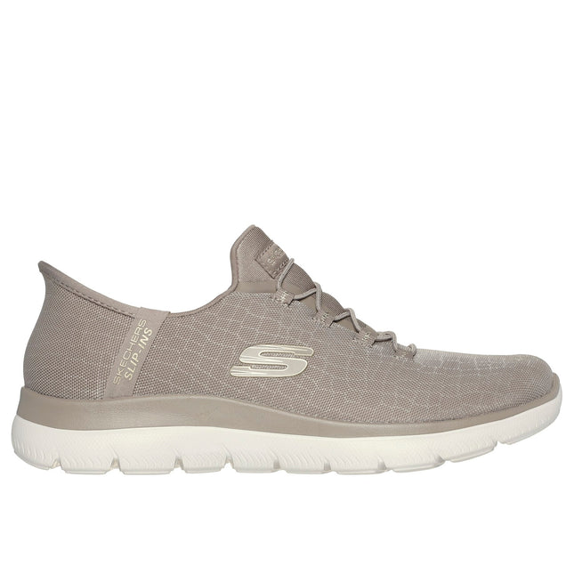 Skechers Women’s Slip-ins Summits Classy Night 150128 – Taupe/Gold Sparkle Mesh Vegan Trainer with Memory Foam and Hands-Free Entry