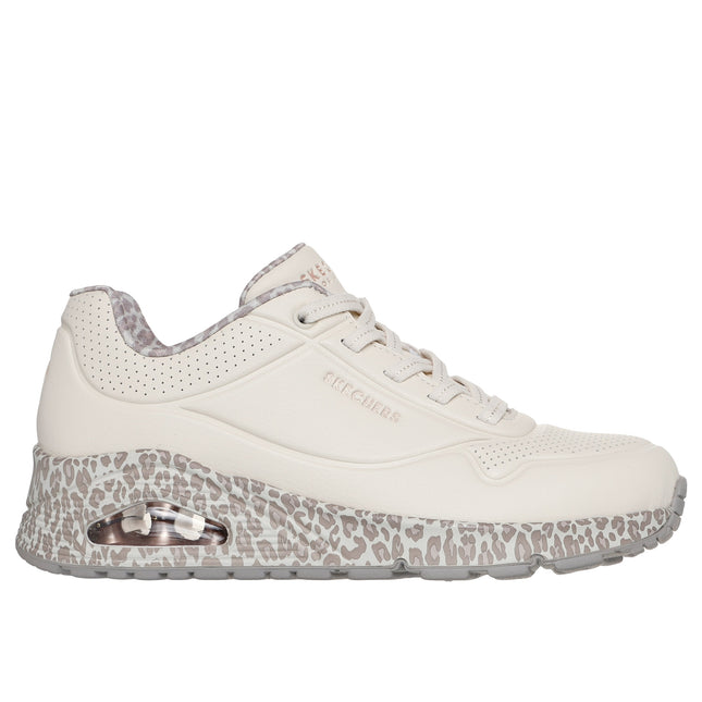 Skechers Women’s 155412 Uno – Safari Time White Leather Trainers with Air-Cooled Memory Foam & Visible Air-Bag Midsole