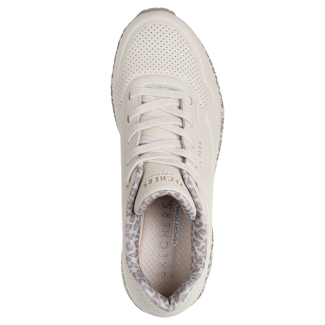 Skechers Women’s 155412 Uno – Safari Time White Leather Trainers with Air-Cooled Memory Foam & Visible Air-Bag Midsole