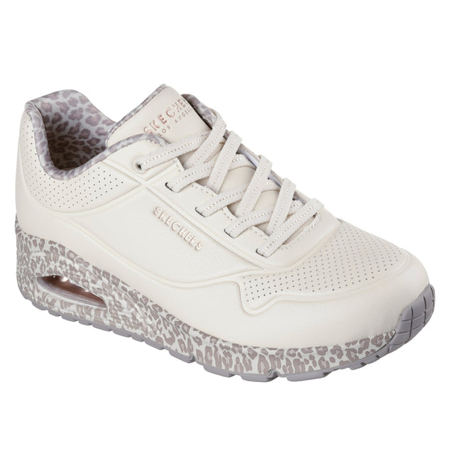 Skechers Women’s 155412 Uno – Safari Time White Leather Trainers with Air-Cooled Memory Foam & Visible Air-Bag Midsole