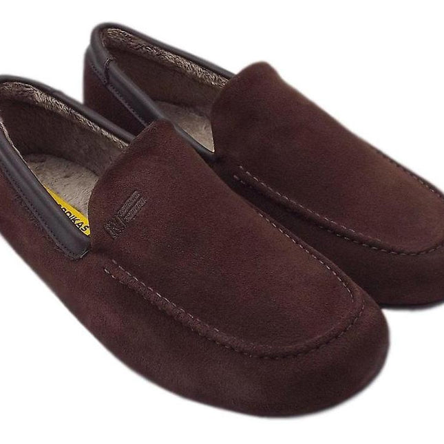 Nordikas 1390 Afelpado Men’s Slippers – Suede Moccasin-Style Slip-On with Rubber Sole & Warm Lining