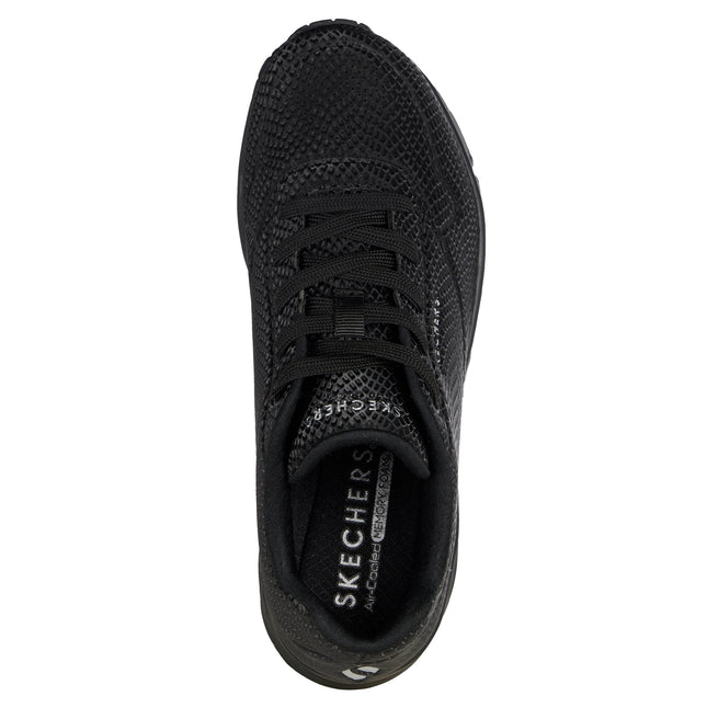 Skechers Women’s 177861 Uno Shiny Scale – Black Mesh/Leather-Effect Trainer with Metallic Scale Detail & Removable Insole