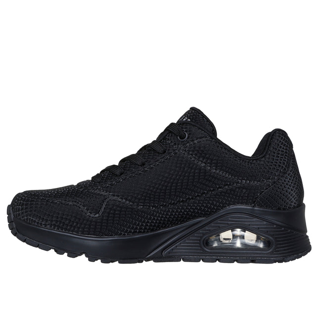 Skechers Women’s 177861 Uno Shiny Scale – Black Mesh/Leather-Effect Trainer with Metallic Scale Detail & Removable Insole