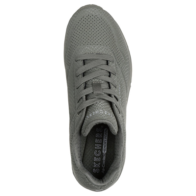 Skechers Women’s 177861 Uno Shiny Scale – Olive Green Mesh & Leather-Effect Trainer with Removable Insole