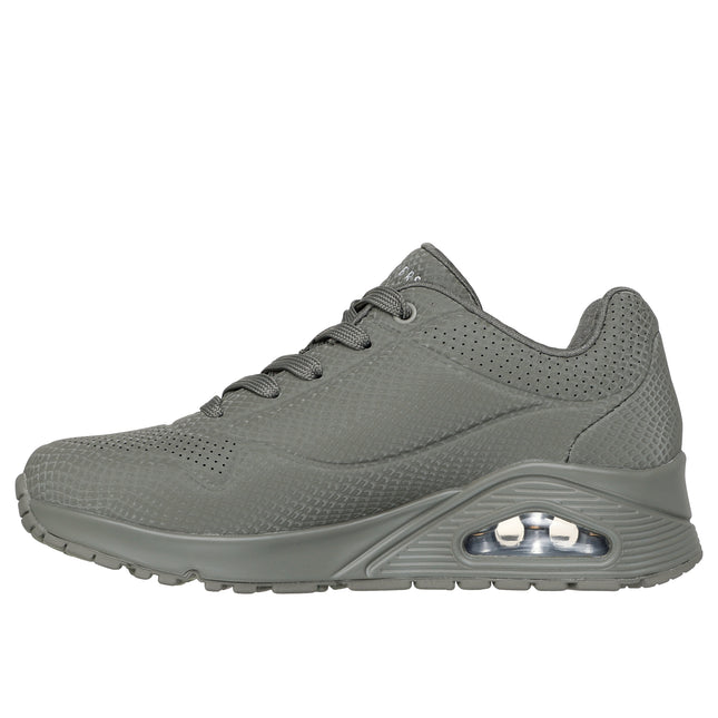 Skechers Women’s 177861 Uno Shiny Scale – Olive Green Mesh & Leather-Effect Trainer with Removable Insole