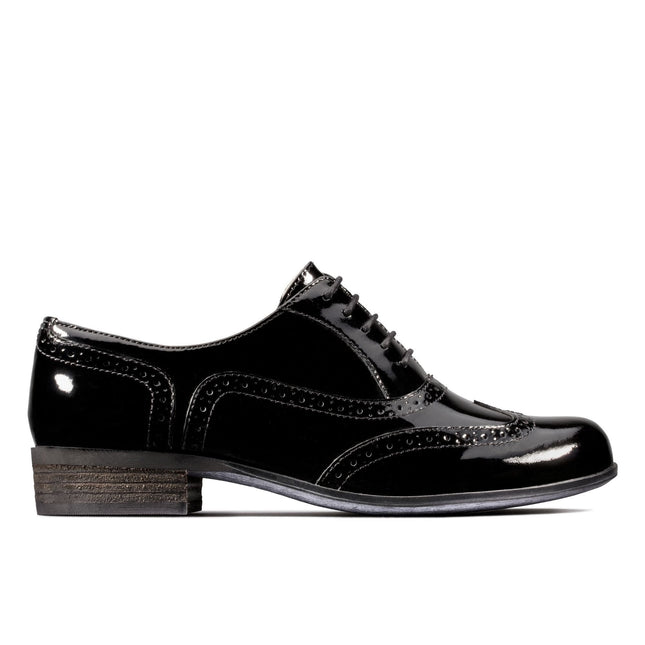 Clarks Women’s Hamble Oak Black Patent Lace-Up Brogues – Polished Patent Leather, Cushioned Comfort & Smart-Casual Style