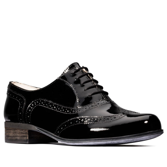 Clarks Women’s Hamble Oak Black Patent Lace-Up Brogues – Polished Patent Leather, Cushioned Comfort & Smart-Casual Style