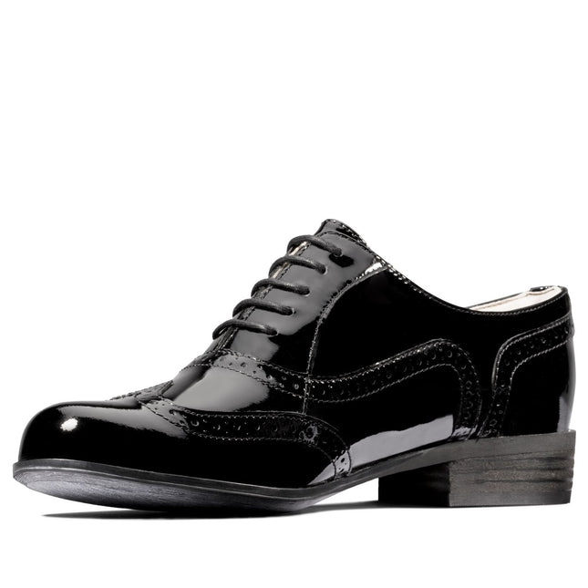 Clarks Women’s Hamble Oak Black Patent Lace-Up Brogues – Polished Patent Leather, Cushioned Comfort & Smart-Casual Style