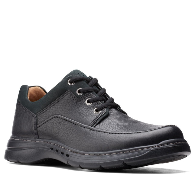 Clarks Un Brawley Lace Black Leather Men’s Casual Shoes – Comfortable Lace-Up Casual Shoes with Soft Leather, Cushioned Comfort & Everyday Versatility - Extra Wide Fit