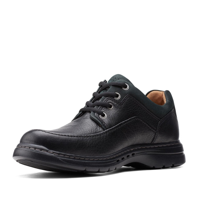 Clarks Un Brawley Lace Black Leather Men’s Casual Shoes – Comfortable Lace-Up Casual Shoes with Soft Leather, Cushioned Comfort & Everyday Versatility - Extra Wide Fit