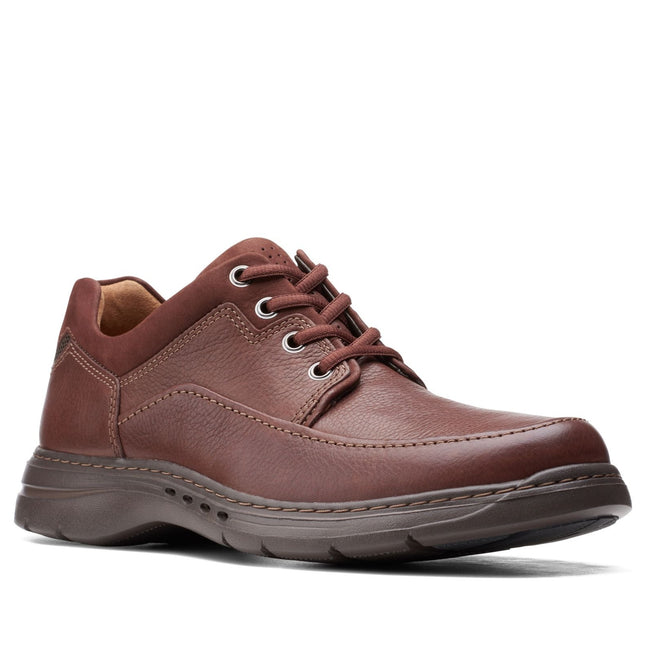 Clarks Men’s Un Brawley Lace Mahogany Leather Lace-Up Shoes – Smart Casual Leather Shoes with Cushioned Comfort & Durable Outsole