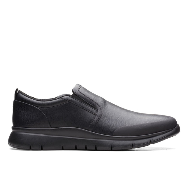 Clarks Men’s LT Slip Black Leather Slip-On Shoes – Lightweight Smart-Casual Leather Shoes with Cushioned Footbed & Easy On/Off Design