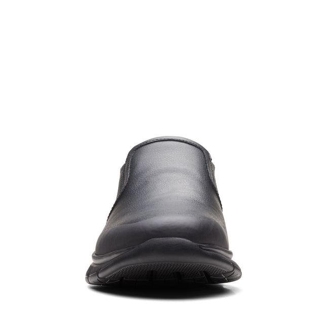 Clarks Men’s LT Slip Black Leather Slip-On Shoes – Lightweight Smart-Casual Leather Shoes with Cushioned Footbed & Easy On/Off Design