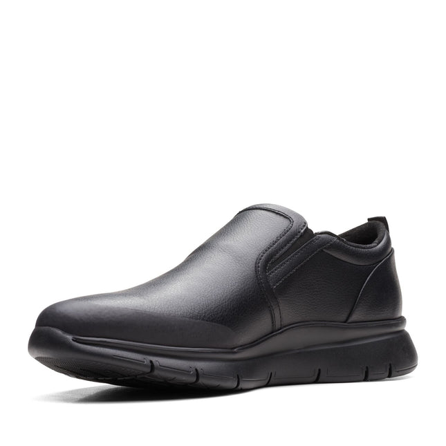 Clarks Men’s LT Slip Black Leather Slip-On Shoes – Lightweight Smart-Casual Leather Shoes with Cushioned Footbed & Easy On/Off Design