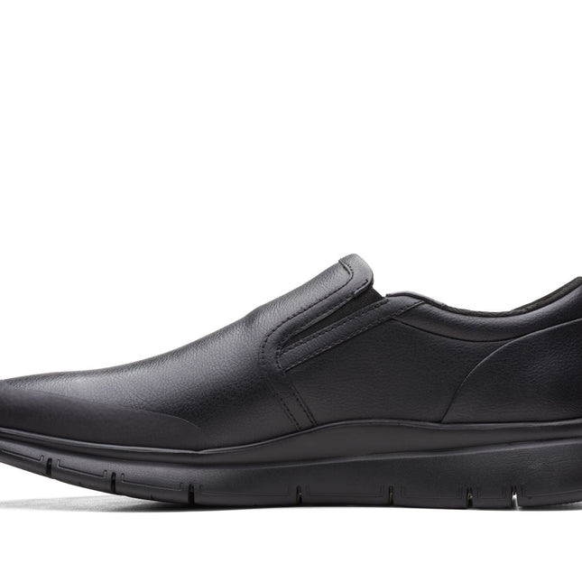 Clarks Men’s LT Slip Black Leather Slip-On Shoes – Lightweight Smart-Casual Leather Shoes with Cushioned Footbed & Easy On/Off Design