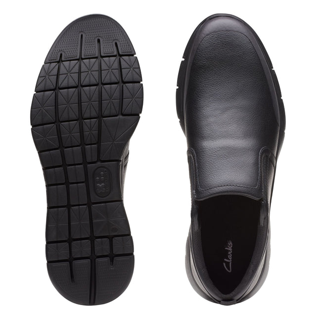 Clarks Men’s LT Slip Black Leather Slip-On Shoes – Lightweight Smart-Casual Leather Shoes with Cushioned Footbed & Easy On/Off Design
