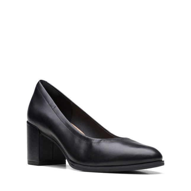 Clarks Women’s Freva55 Court Black Leather Heels – Classic Court Shoes with Cushioned Comfort & Everyday Elegance