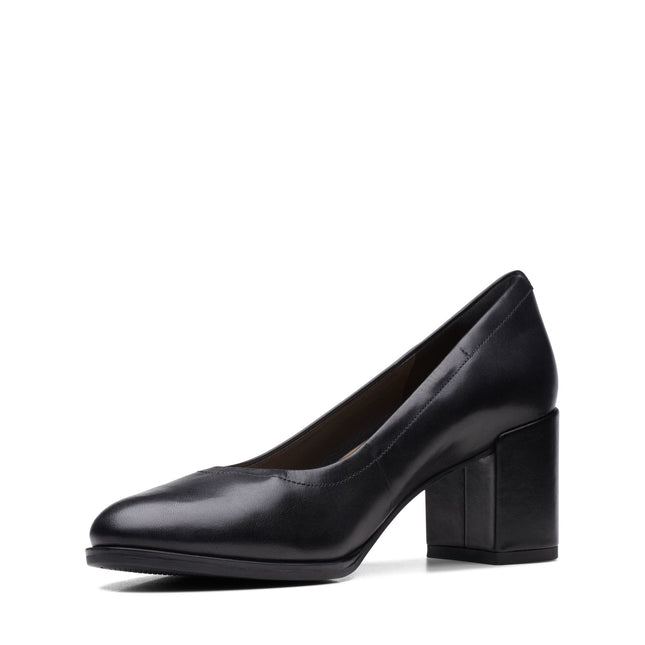 Clarks Women’s Freva55 Court Black Leather Heels – Classic Court Shoes with Cushioned Comfort & Everyday Elegance