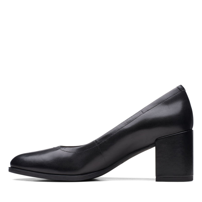Clarks Women’s Freva55 Court Black Leather Heels – Classic Court Shoes with Cushioned Comfort & Everyday Elegance