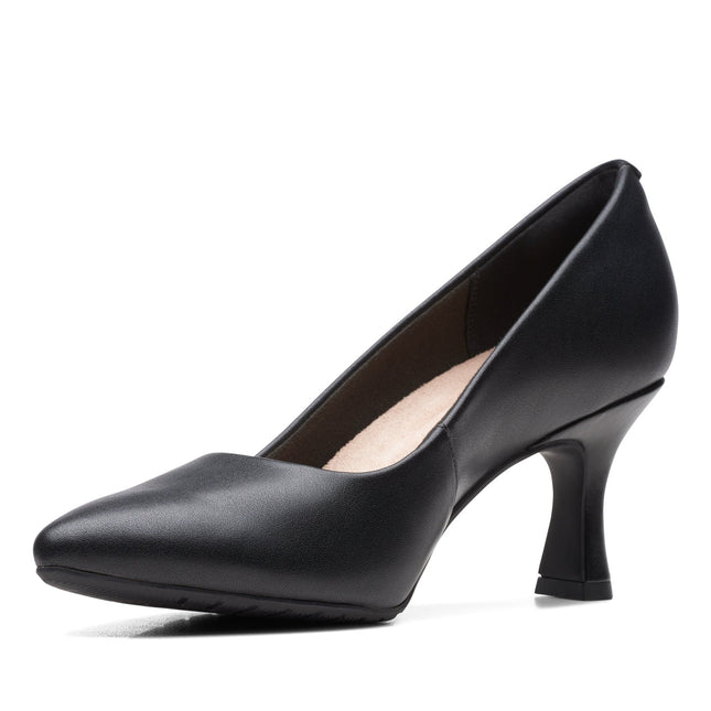 Clarks Women’s Kataleyna Gem Black Leather Court Shoes – Pointed Toe, Cushioned Comfort & Elegant High Heel
