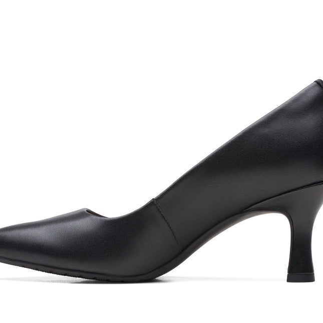 Clarks Women’s Kataleyna Gem Black Leather Court Shoes – Pointed Toe, Cushioned Comfort & Elegant High Heel