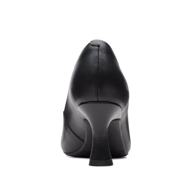 Clarks Women’s Kataleyna Gem Black Leather Court Shoes – Pointed Toe, Cushioned Comfort & Elegant High Heel