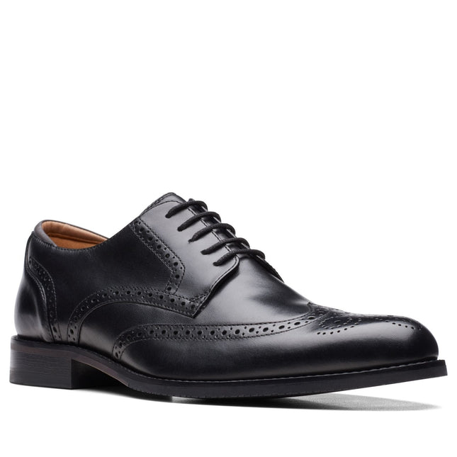 Clarks Men’s Craft Arlo Limit Black Leather Oxford Shoes – Classic Brogue Dress Shoes with Cushioned Footbed and Durable Rubber Sole