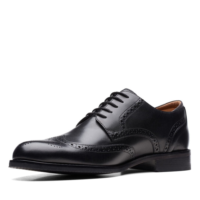 Clarks Men’s Craft Arlo Limit Black Leather Oxford Shoes – Classic Brogue Dress Shoes with Cushioned Footbed and Durable Rubber Sole