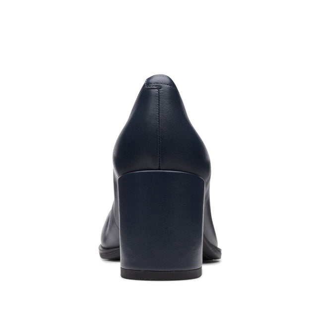 Clarks Women’s Freva55 Court Navy Leather Heels – Elegant Court Shoes with Cushioned Comfort & Classic Rounded Toe