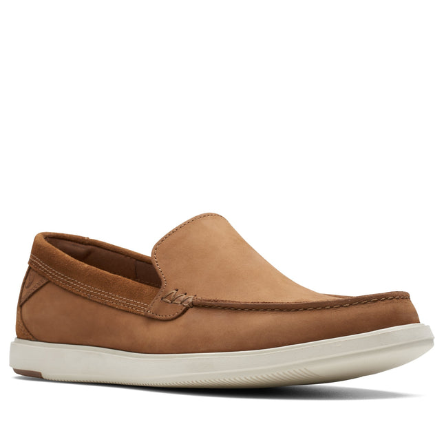 Clarks Men’s Bratton Loafer Dark Tan Nubuck Slip-On Shoes – Classic Casual Loafers with Cushioned Comfort & Flexible Sole