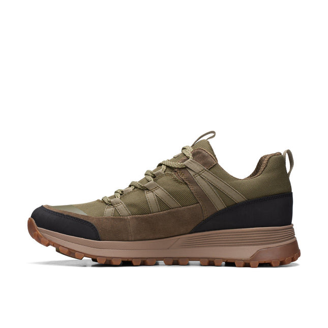 Clarks ATLTrekRun GTX Dark Olive Men’s Waterproof Leather Lace-Up Shoes – All-Weather GORE-TEX Trainers with Cushioned Comfort & Grippy Outsole