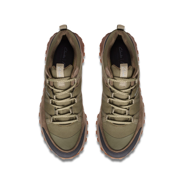Clarks ATLTrekRun GTX Dark Olive Men’s Waterproof Leather Lace-Up Shoes – All-Weather GORE-TEX Trainers with Cushioned Comfort & Grippy Outsole