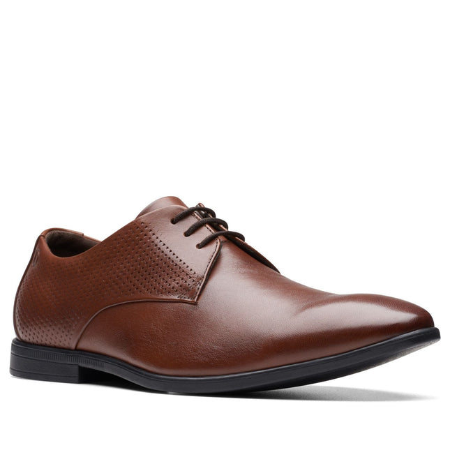 Clarks Men’s Boswyn Lace Dark Tan Leather Lace-Up Shoes – Classic Casual Leather Shoes with Cushioned Comfort & Durable Outsole