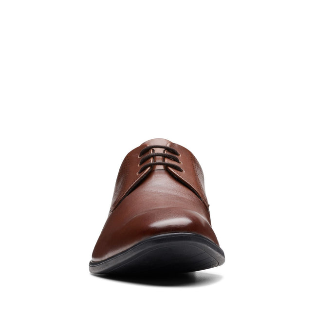 Clarks Men’s Boswyn Lace Dark Tan Leather Lace-Up Shoes – Classic Casual Leather Shoes with Cushioned Comfort & Durable Outsole