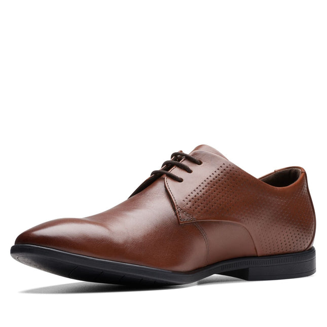 Clarks Men’s Boswyn Lace Dark Tan Leather Lace-Up Shoes – Classic Casual Leather Shoes with Cushioned Comfort & Durable Outsole