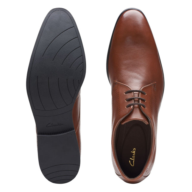 Clarks Men’s Boswyn Lace Dark Tan Leather Lace-Up Shoes – Classic Casual Leather Shoes with Cushioned Comfort & Durable Outsole